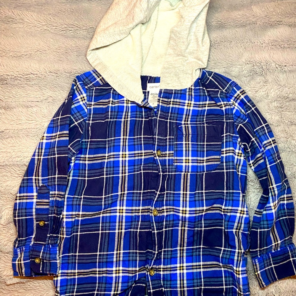 Hooded button down flannel toddler shirt